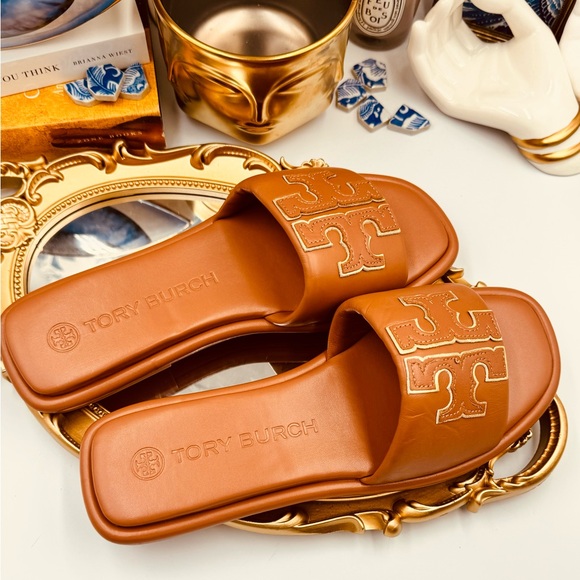 🆕 TORY BURCH 🧿 NWOT Double T Monogram Padded Leather Slide Sandals - Size US7 - Picture 9 of 13